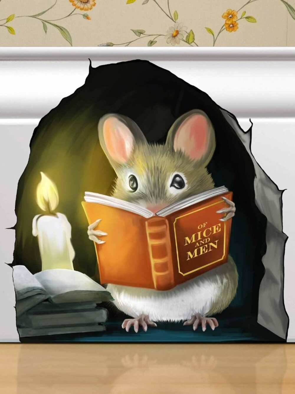 Mouse Reading Book, Wall Decor Sticker Decal, Kids Room, Classroom, Home, Bedroo